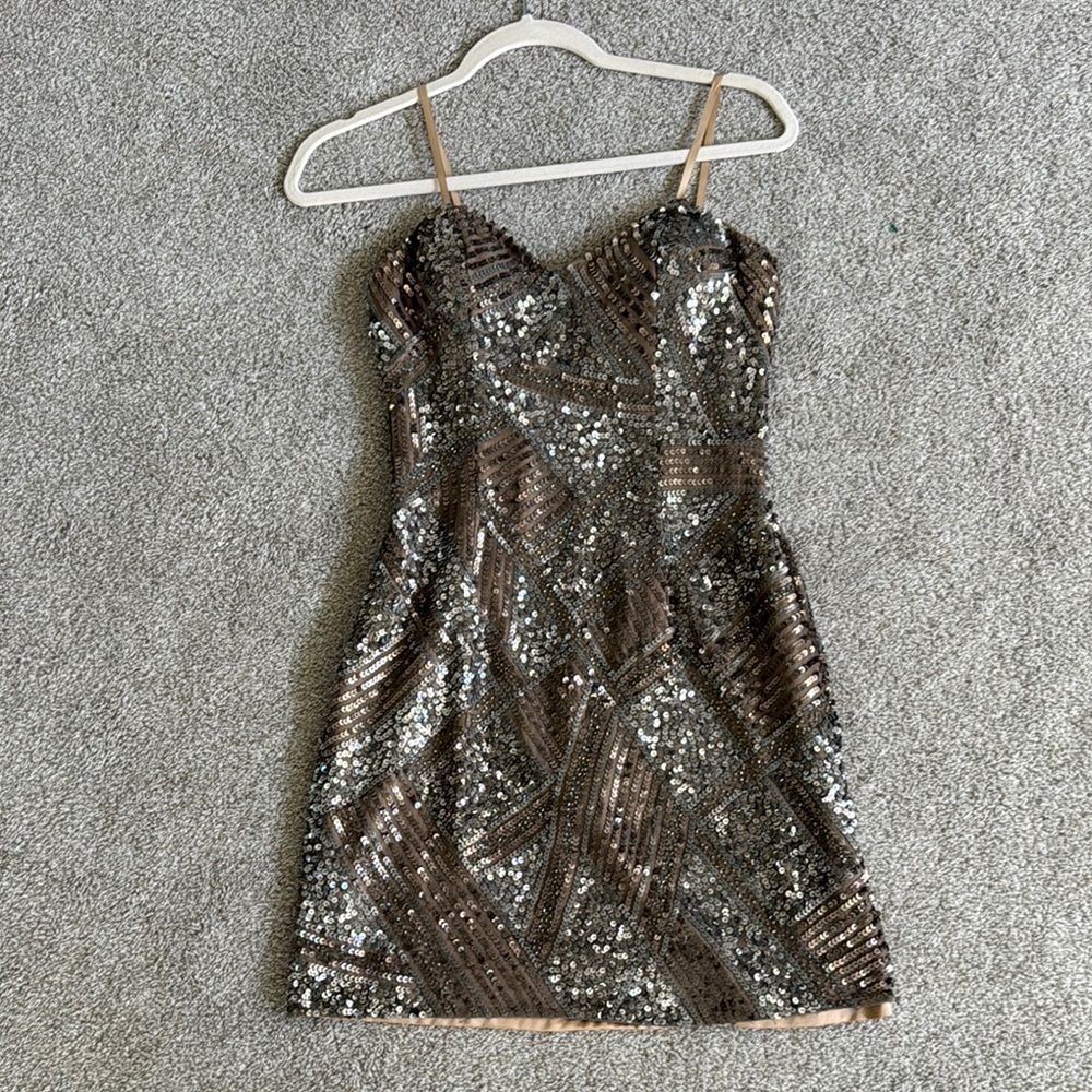 Scala Sequin Mini Dress - Silver and Brown